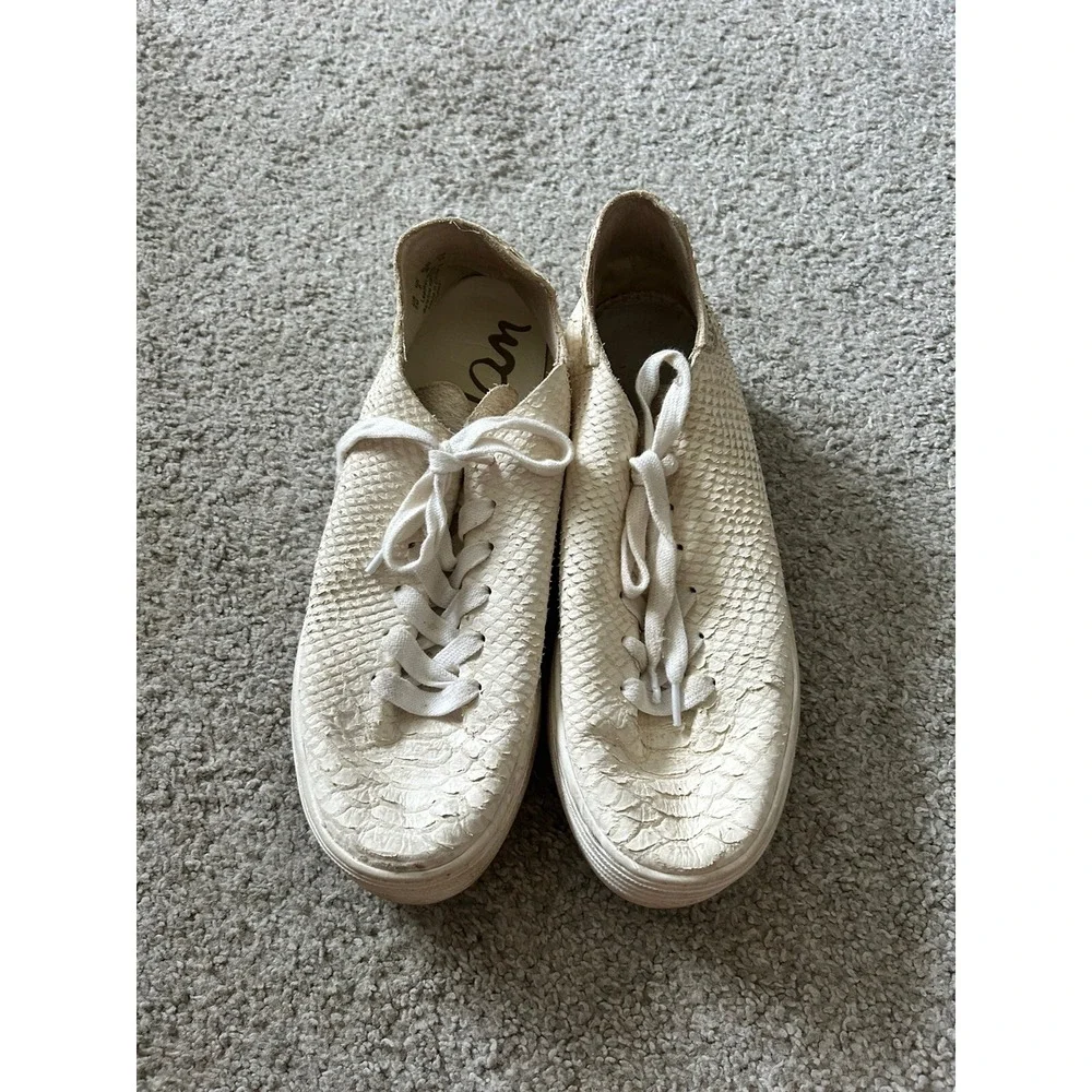 Pippy Snakeskin-Embossed Leather Platform Sneakers Sam Edelman Sz‎ 8